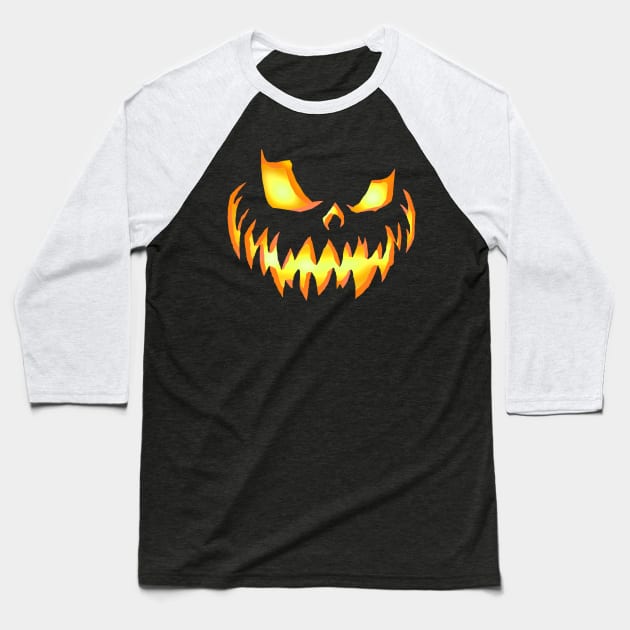 Pumpkin Face Baseball T-Shirt by MalSemmensArt